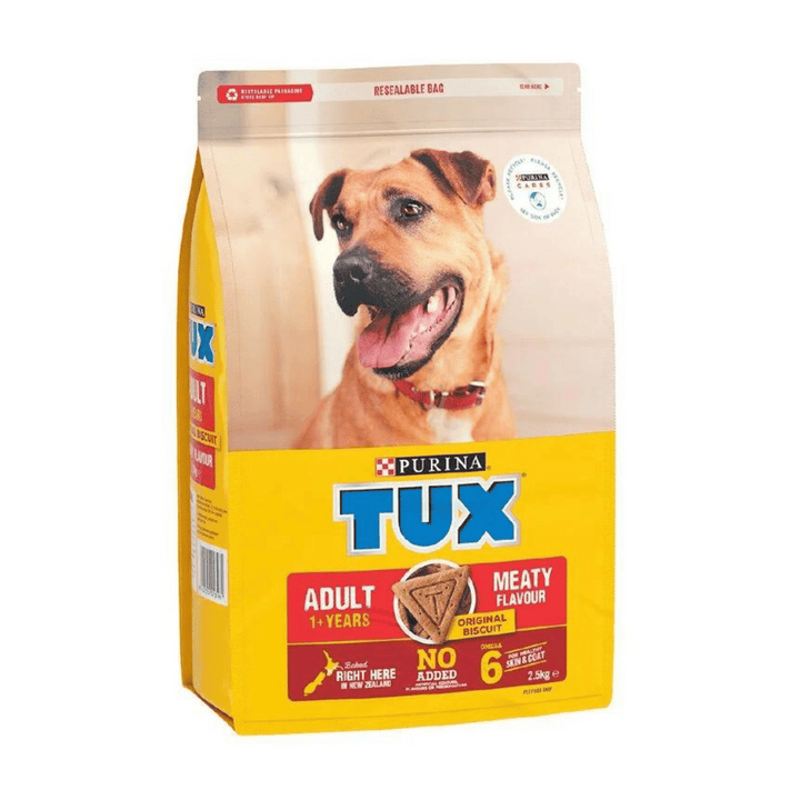 Tux Meaty Flavour 3kg | Auckland Grocery Delivery Get Tux Meaty Flavour 3kg delivered to your doorstep by your local Auckland grocery delivery. Shop Paddock To Pantry. Convenient online food shopping in NZ | Grocery Delivery Auckland | Grocery Delivery Nationwide | Fruit Baskets NZ | Online Food Shopping NZ Purina Tux Meaty Flavour 2.5kg is a true Kiwi favourite straight from the heartland, providing a delicious meaty meal that your dog will love.