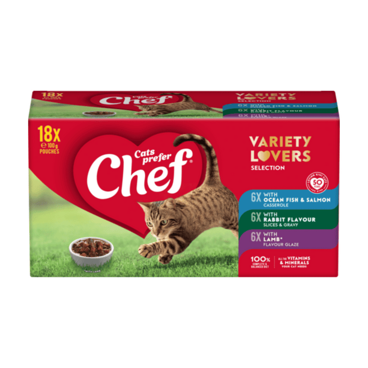 Chef Variety lovers 18pk | Auckland Grocery Delivery Get Chef Variety lovers 18pk delivered to your doorstep by your local Auckland grocery delivery. Shop Paddock To Pantry. Convenient online food shopping in NZ | Grocery Delivery Auckland | Grocery Delivery Nationwide | Fruit Baskets NZ | Online Food Shopping NZ Chef Variety Lovers 18 Pack Bring exciting new flavors into your cat’s life with the irresistible Chef® Variety Lovers Selection. Paddock to Pantry Pet Food
