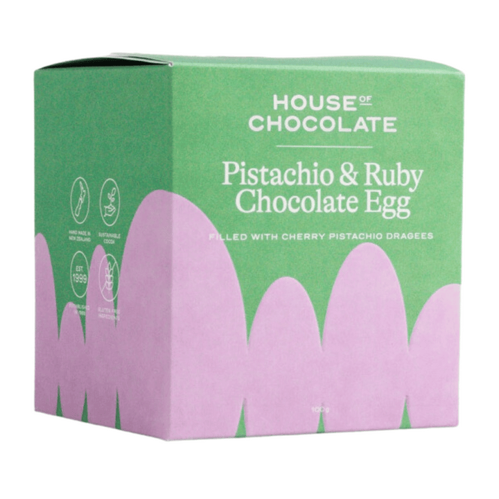 House Of Chocolate Pistachio and Ruby Egg | Auckland Grocery Delivery Get House Of Chocolate Pistachio and Ruby Egg delivered to your doorstep by your local Auckland grocery delivery. Shop Paddock To Pantry. Convenient online food shopping in NZ | Grocery Delivery Auckland | Grocery Delivery Nationwide | Fruit Baskets NZ | Online Food Shopping NZ House Of Chocolate Pistachio and Ruby Egg Hand poured, rolled in pistachio crumb. Filled with creamy white chocolate, cherry & pistachio dragees. Gluten Free