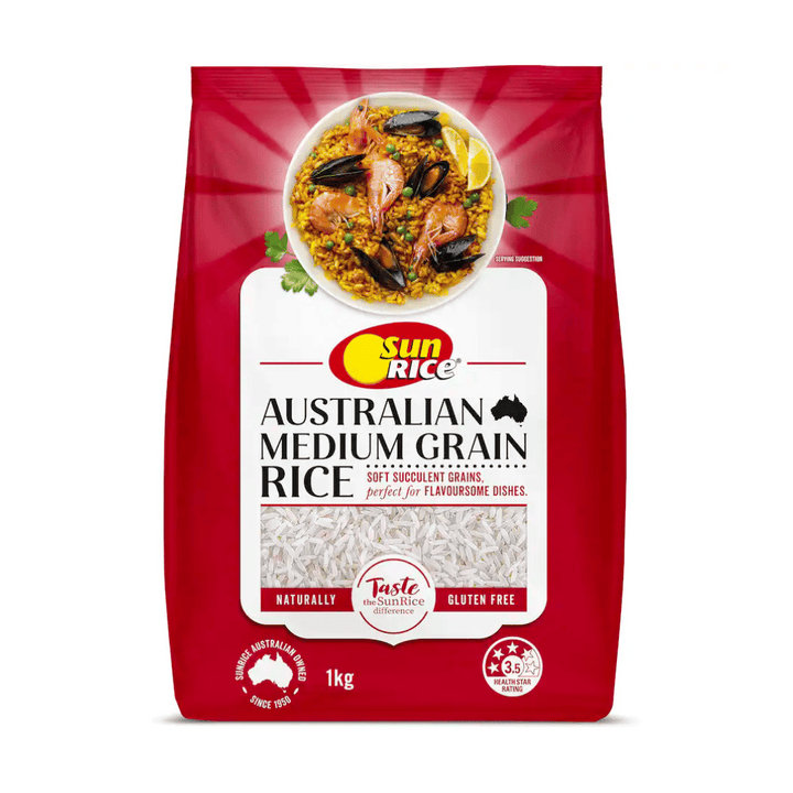 Sun Rice Australian Medium Grain 1kg | Auckland Grocery Delivery Get Sun Rice Australian Medium Grain 1kg delivered to your doorstep by your local Auckland grocery delivery. Shop Paddock To Pantry. Convenient online food shopping in NZ | Grocery Delivery Auckland | Grocery Delivery Nationwide | Fruit Baskets NZ | Online Food Shopping NZ Sun Rice Aus Med Grain 1kg Soft, tender and absorbent grains, perfect for a wide variety of cuisines. Get delivered nationwide.