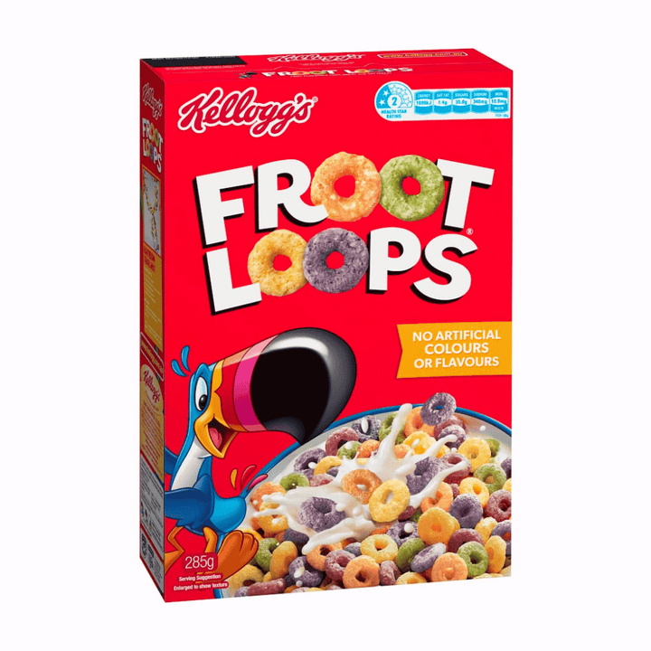 Kellogs Froot Loops 285g | Auckland Grocery Delivery Get Kellogs Froot Loops 285g delivered to your doorstep by your local Auckland grocery delivery. Shop Paddock To Pantry. Convenient online food shopping in NZ | Grocery Delivery Auckland | Grocery Delivery Nationwide | Fruit Baskets NZ | Online Food Shopping NZ Kellogs Froot Loops 285g Kellogg's froot loops are fruit-flavoured cereal rings of corn, wheat and oats.