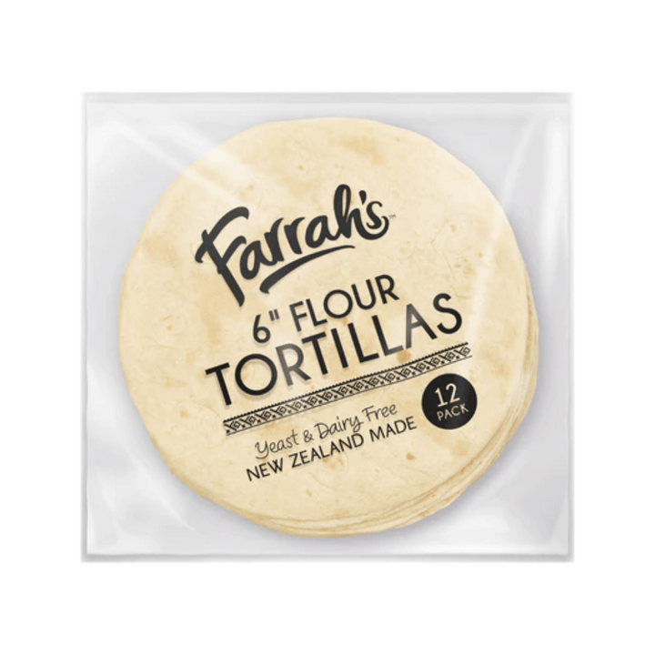 Farrahs Mini Tortilla Wraps 6' 12pk | Auckland Grocery Delivery Get Farrahs Mini Tortilla Wraps 6' 12pk delivered to your doorstep by your local Auckland grocery delivery. Shop Paddock To Pantry. Convenient online food shopping in NZ | Grocery Delivery Auckland | Grocery Delivery Nationwide | Fruit Baskets NZ | Online Food Shopping NZ Farrahs Mini Tortillas 6 Inch Crafted with care using premium white wheat flour, Farrah's 6" Flour Tortillas embody a delightful lightness and fluffiness.