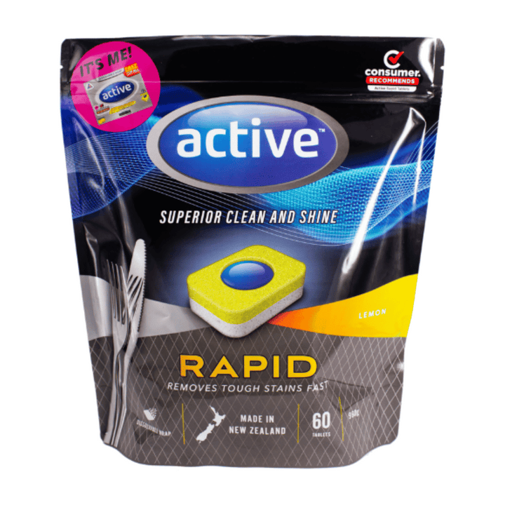 Active Rapid Lemon Dishwasher 60 Tablets | Auckland Grocery Delivery Get Active Rapid Lemon Dishwasher 60 Tablets delivered to your doorstep by your local Auckland grocery delivery. Shop Paddock To Pantry. Convenient online food shopping in NZ | Grocery Delivery Auckland | Grocery Delivery Nationwide | Fruit Baskets NZ | Online Food Shopping NZ Active Rapid Lemon Dishwasher ensure a superior finish and clean for your dishes. Active rapid tablets are designed for all dishwasher types and wash cycles.