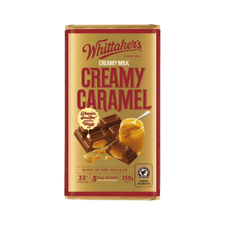 Whittaker's Creamy Caramel 250g | Auckland Grocery Delivery Get Whittaker's Creamy Caramel 250g delivered to your doorstep by your local Auckland grocery delivery. Shop Paddock To Pantry. Convenient online food shopping in NZ | Grocery Delivery Auckland | Grocery Delivery Nationwide | Fruit Baskets NZ | Online Food Shopping NZ Whittakers Creamy Caramel 250g combines rich milk chocolate with a smooth and creamy caramel filling. Indulge in creamy chocolate delivered nationwide.