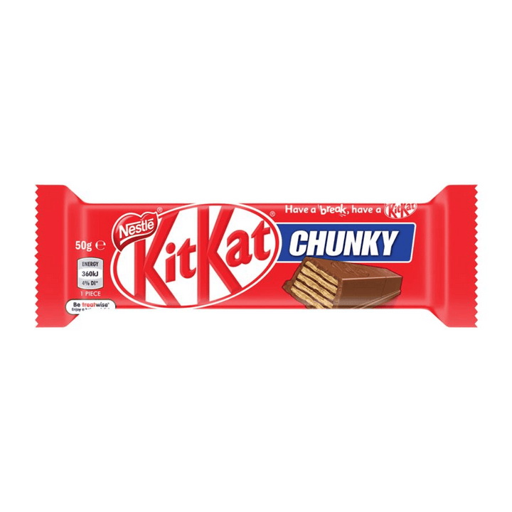 Nestle Kit Kat Chunky 50g | Auckland Grocery Delivery Get Nestle Kit Kat Chunky 50g delivered to your doorstep by your local Auckland grocery delivery. Shop Paddock To Pantry. Convenient online food shopping in NZ | Grocery Delivery Auckland | Grocery Delivery Nationwide | Fruit Baskets NZ | Online Food Shopping NZ Nestle Kit Kat Chunky 50g offers a thick and satisfying chocolate-covered wafer bar. Enjoy the classic Kit Kat crunch in a larger, more indulgent size.