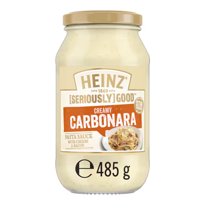 Heinz Seriously Good Carbonara Pasta Sauce 485g | Auckland Grocery Delivery Get Heinz Seriously Good Carbonara Pasta Sauce 485g delivered to your doorstep by your local Auckland grocery delivery. Shop Paddock To Pantry. Convenient online food shopping in NZ | Grocery Delivery Auckland | Grocery Delivery Nationwide | Fruit Baskets NZ | Online Food Shopping NZ Heinz Seriously Good Carbonara Pasta Sauce 485g with your favourite cooked pasta for a guaranteed good meal, every time.