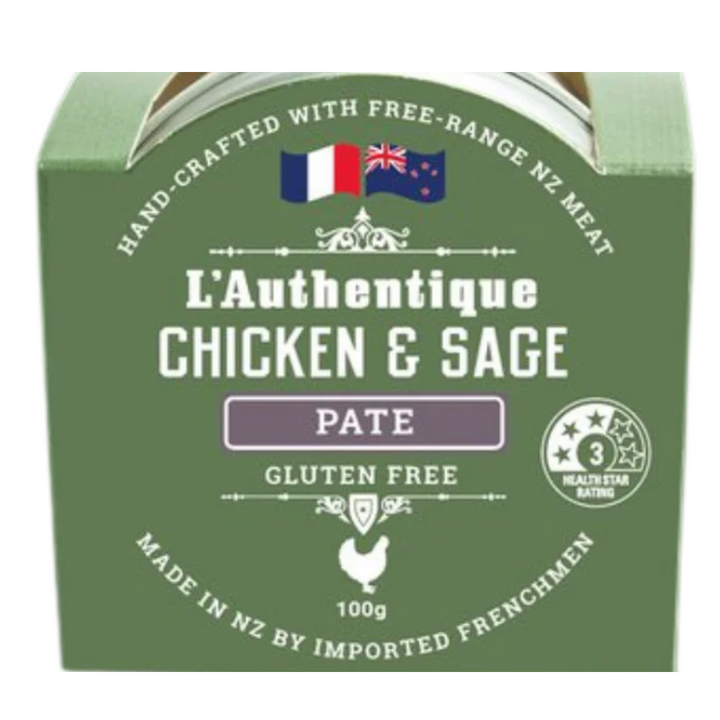 L'Authentique Chicken & Sage Pate 120g | Auckland Grocery Delivery Get L'Authentique Chicken & Sage Pate 120g delivered to your doorstep by your local Auckland grocery delivery. Shop Paddock To Pantry. Convenient online food shopping in NZ | Grocery Delivery Auckland | Grocery Delivery Nationwide | Fruit Baskets NZ | Online Food Shopping NZ A succulent Chicken and Sage Pate made in France. This Pate is Gluten and Dairy-Free. Get it delivered 7 days with Auckland Grocery Delivery.