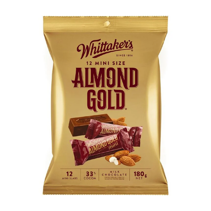 Whittaker's Almond Gold - Mini Slab 180g | Auckland Grocery Delivery Get Whittaker's Almond Gold - Mini Slab 180g delivered to your doorstep by your local Auckland grocery delivery. Shop Paddock To Pantry. Convenient online food shopping in NZ | Grocery Delivery Auckland | Grocery Delivery Nationwide | Fruit Baskets NZ | Online Food Shopping NZ Buy Whittaker’s Almond Gold Mini Slabs 180g at Paddock to Pantry – creamy milk chocolate with roasted almonds, delivered fast NZ-wide.