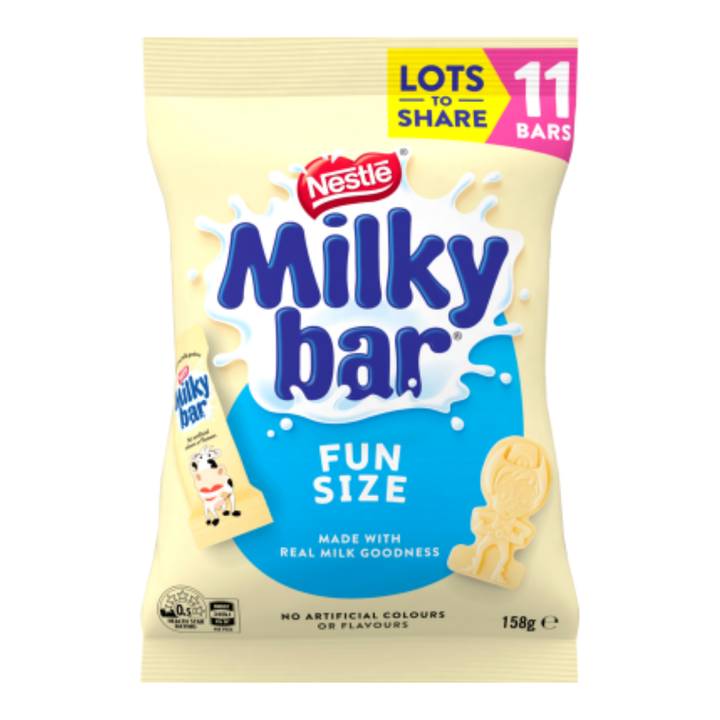 Milky Bar Fun Bag 158g | Auckland Grocery Delivery Get Milky Bar Fun Bag 158g delivered to your doorstep by your local Auckland grocery delivery. Shop Paddock To Pantry. Convenient online food shopping in NZ | Grocery Delivery Auckland | Grocery Delivery Nationwide | Fruit Baskets NZ | Online Food Shopping NZ Shop Milkybar Fun Bag 158g at Paddock to Pantry – your online supermarket for white chocolate delivery and express grocery service NZ-wide.