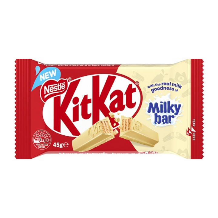 Kit Kat Milky Bar 4 Finger 42g | Auckland Grocery Delivery Get Kit Kat Milky Bar 4 Finger 42g delivered to your doorstep by your local Auckland grocery delivery. Shop Paddock To Pantry. Convenient online food shopping in NZ | Grocery Delivery Auckland | Grocery Delivery Nationwide | Fruit Baskets NZ | Online Food Shopping NZ Treat yourself to a KIT KAT Milkybar 4 Finger 42g from Paddock to Pantry – enjoy smooth white chocolate and wafer with fast NZ-wide delivery