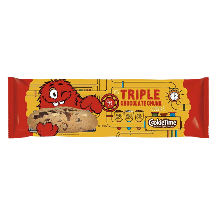 Cookie Time Triple Chocolate Chunk Cookies 630g | Auckland Grocery Delivery Get Cookie Time Triple Chocolate Chunk Cookies 630g delivered to your doorstep by your local Auckland grocery delivery. Shop Paddock To Pantry. Convenient online food shopping in NZ | Grocery Delivery Auckland | Grocery Delivery Nationwide | Fruit Baskets NZ | Online Food Shopping NZ Cookie Time Triple Chocolate Chunk Cookies – 9-pack of rich, chewy cookies with white, milk & dark chocolate. Order online with NZ-wide delivery.