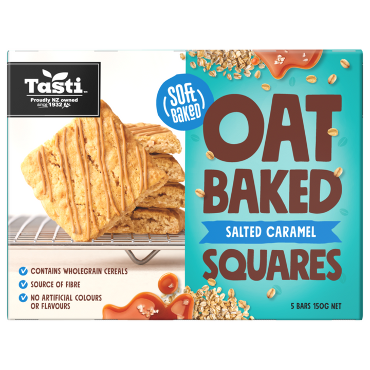 Tasti Oat Baked Squares Salted Caramel 5pk 150g | Auckland Grocery Delivery Get Tasti Oat Baked Squares Salted Caramel 5pk 150g delivered to your doorstep by your local Auckland grocery delivery. Shop Paddock To Pantry. Convenient online food shopping in NZ | Grocery Delivery Auckland | Grocery Delivery Nationwide | Fruit Baskets NZ | Online Food Shopping NZ