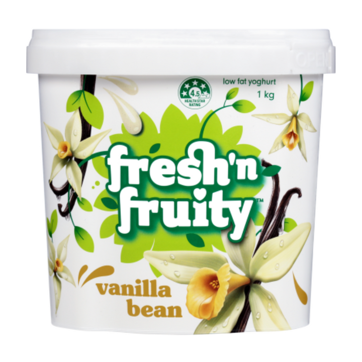 Fresh 'n Fruity Vanilla Bean Yoghurt 1kg | Auckland Grocery Delivery Get Fresh 'n Fruity Vanilla Bean Yoghurt 1kg delivered to your doorstep by your local Auckland grocery delivery. Shop Paddock To Pantry. Convenient online food shopping in NZ | Grocery Delivery Auckland | Grocery Delivery Nationwide | Fruit Baskets NZ | Online Food Shopping NZ