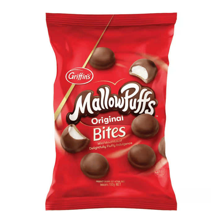 Griffins Mallow Puff Bites 150g | Auckland Grocery Delivery Get Griffins Mallow Puff Bites 150g delivered to your doorstep by your local Auckland grocery delivery. Shop Paddock To Pantry. Convenient online food shopping in NZ | Grocery Delivery Auckland | Grocery Delivery Nationwide | Fruit Baskets NZ | Online Food Shopping NZ Griffins Mallow Puff Bites mouthfuls of delightfully fluffy marshmallow biscuits covered in luxurious milk chocolate. Quality groceries delivered.