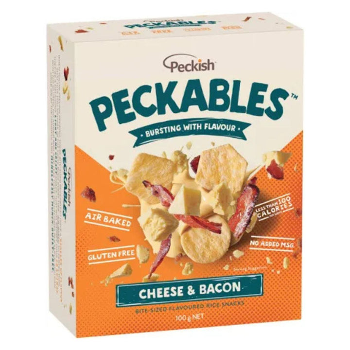 Peckish Peckables Cheese & Bacon 100g | Auckland Grocery Delivery Get Peckish Peckables Cheese & Bacon 100g delivered to your doorstep by your local Auckland grocery delivery. Shop Paddock To Pantry. Convenient online food shopping in NZ | Grocery Delivery Auckland | Grocery Delivery Nationwide | Fruit Baskets NZ | Online Food Shopping NZ Peckish Peckables are the perfect snack - light, crispy and full of flavour! Add to your Supermarket Delivery today for great value groceries delivered.