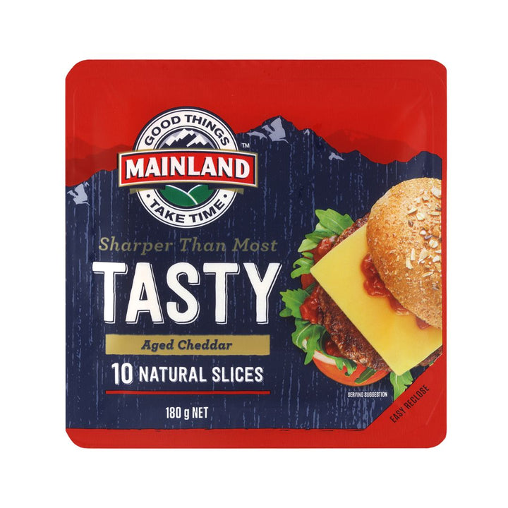 Mainland Tasty Cheese Slices 180g | Auckland Grocery Delivery Get Mainland Tasty Cheese Slices 180g delivered to your doorstep by your local Auckland grocery delivery. Shop Paddock To Pantry. Convenient online food shopping in NZ | Grocery Delivery Auckland | Grocery Delivery Nationwide | Fruit Baskets NZ | Online Food Shopping NZ Experience the rich and complex taste of aged Tasty cheese in a convenient slice. Mainland's Tasty cheese slices are aged for 18 months.