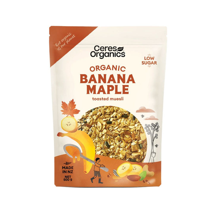 Ceres Organic Banana Maple Toased Muesli 500g | Auckland Grocery Delivery Get Ceres Organic Banana Maple Toased Muesli 500g delivered to your doorstep by your local Auckland grocery delivery. Shop Paddock To Pantry. Convenient online food shopping in NZ | Grocery Delivery Auckland | Grocery Delivery Nationwide | Fruit Baskets NZ | Online Food Shopping NZ Indulge in the luxury of Ceres Organic Banana Maple Toasted Muesli, a perfect blend of crunchy oats, nuts, and seeds.