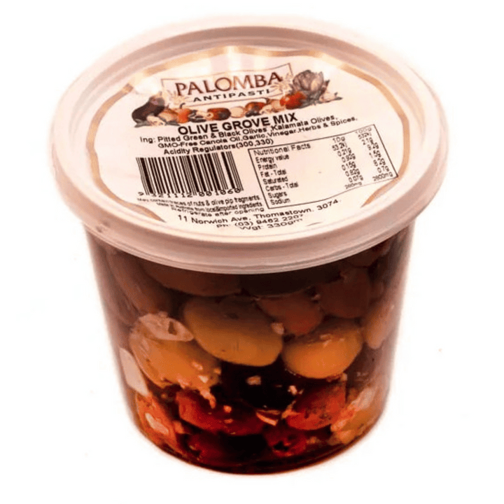 Palomba Mediterranean mix | Auckland Grocery Delivery Get Palomba Mediterranean mix delivered to your doorstep by your local Auckland grocery delivery. Shop Paddock To Pantry. Convenient online food shopping in NZ | Grocery Delivery Auckland | Grocery Delivery Nationwide | Fruit Baskets NZ | Online Food Shopping NZ A delicious mixture of pitted green and black olives marinated in garlic by Palomba. We deliver groceries 7 days. Get free delivery when you spend $125