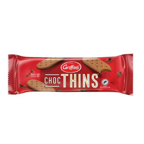 Griffins Choc Thins 180g | Auckland Grocery Delivery Get Griffins Choc Thins 180g delivered to your doorstep by your local Auckland grocery delivery. Shop Paddock To Pantry. Convenient online food shopping in NZ | Grocery Delivery Auckland | Grocery Delivery Nationwide | Fruit Baskets NZ | Online Food Shopping NZ Buy Griffin’s Choc Thins at Paddock to Pantry – light, crunchy biscuits coated in chocolate with fast, reliable grocery delivery NZ-wide.