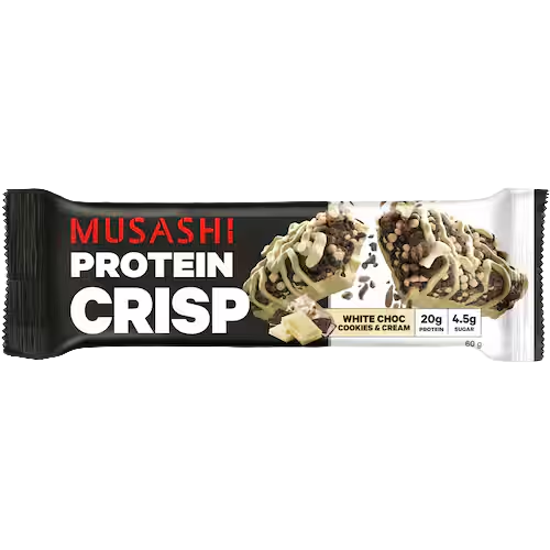 Musashi Protein Bar Crisp White Choc Cookies & Cream 60g | Auckland Grocery Delivery Get Musashi Protein Bar Crisp White Choc Cookies & Cream 60g delivered to your doorstep by your local Auckland grocery delivery. Shop Paddock To Pantry. Convenient online food shopping in NZ | Grocery Delivery Auckland | Grocery Delivery Nationwide | Fruit Baskets NZ | Online Food Shopping NZ