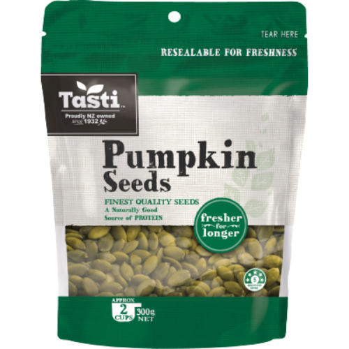 Tasti Pumpkin Seeds 300g | Auckland Grocery Delivery Get Tasti Pumpkin Seeds 300g delivered to your doorstep by your local Auckland grocery delivery. Shop Paddock To Pantry. Convenient online food shopping in NZ | Grocery Delivery Auckland | Grocery Delivery Nationwide | Fruit Baskets NZ | Online Food Shopping NZ Fresh Tasti Pumpkin Seeds – order online groceries with Auckland supermarket delivery & grocery delivery NZ-wide.