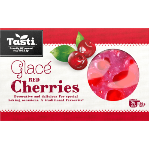 Tasti Glace Red Cherries 150g | Auckland Grocery Delivery Get Tasti Glace Red Cherries 150g delivered to your doorstep by your local Auckland grocery delivery. Shop Paddock To Pantry. Convenient online food shopping in NZ | Grocery Delivery Auckland | Grocery Delivery Nationwide | Fruit Baskets NZ | Online Food Shopping NZ