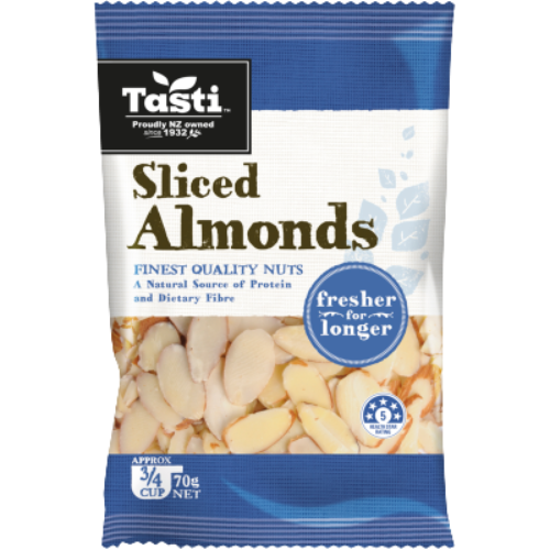 Tasti Sliced Almonds 70g | Auckland Grocery Delivery Get Tasti Sliced Almonds 70g delivered to your doorstep by your local Auckland grocery delivery. Shop Paddock To Pantry. Convenient online food shopping in NZ | Grocery Delivery Auckland | Grocery Delivery Nationwide | Fruit Baskets NZ | Online Food Shopping NZ
