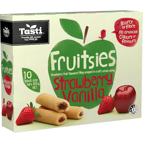 Tasti Fruitsies Fruit Sticks Strawberry Vanilla 10pk 200g | Auckland Grocery Delivery Get Tasti Fruitsies Fruit Sticks Strawberry Vanilla 10pk 200g delivered to your doorstep by your local Auckland grocery delivery. Shop Paddock To Pantry. Convenient online food shopping in NZ | Grocery Delivery Auckland | Grocery Delivery Nationwide | Fruit Baskets NZ | Online Food Shopping NZ