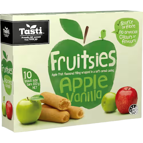 Tasti Fruitsies Fruit Sticks Apple & Vanilla 10pk 200g | Auckland Grocery Delivery Get Tasti Fruitsies Fruit Sticks Apple & Vanilla 10pk 200g delivered to your doorstep by your local Auckland grocery delivery. Shop Paddock To Pantry. Convenient online food shopping in NZ | Grocery Delivery Auckland | Grocery Delivery Nationwide | Fruit Baskets NZ | Online Food Shopping NZ