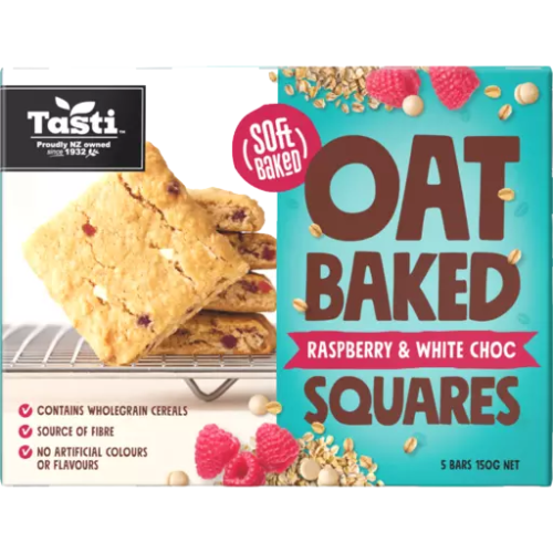 Tasti Oat Baked Square Raspberry & White Choc 5 Pack 150g | Auckland Grocery Delivery Get Tasti Oat Baked Square Raspberry & White Choc 5 Pack 150g delivered to your doorstep by your local Auckland grocery delivery. Shop Paddock To Pantry. Convenient online food shopping in NZ | Grocery Delivery Auckland | Grocery Delivery Nationwide | Fruit Baskets NZ | Online Food Shopping NZ