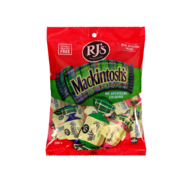 Mackintosh's Toffee Deluxe 200g | Auckland Grocery Delivery Get Mackintosh's Toffee Deluxe 200g delivered to your doorstep by your local Auckland grocery delivery. Shop Paddock To Pantry. Convenient online food shopping in NZ | Grocery Delivery Auckland | Grocery Delivery Nationwide | Fruit Baskets NZ | Online Food Shopping NZ Toffee Deluxe 220g is perfect for sharing at parties and gatherings. Lollies and sweet treats are available for delivery nationwide.