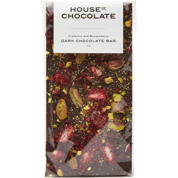 House Of Chocolate - Dark Chocolate Pistachio & Boysenberry | Auckland Grocery Delivery Get House Of Chocolate - Dark Chocolate Pistachio & Boysenberry delivered to your doorstep by your local Auckland grocery delivery. Shop Paddock To Pantry. Convenient online food shopping in NZ | Grocery Delivery Auckland | Grocery Delivery Nationwide | Fruit Baskets NZ | Online Food Shopping NZ Vegan Chocolate Dark Chocolate - Pistachio & Boysenberry Premium 55% cacao dark chocolate generously topped with New Zealand fr