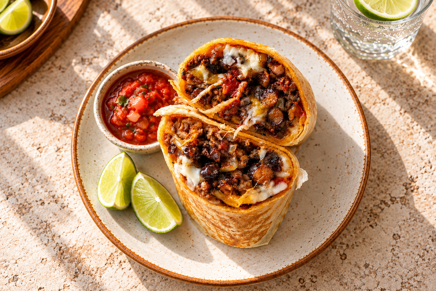 Simply Cheesy Beef & Bean Burritos