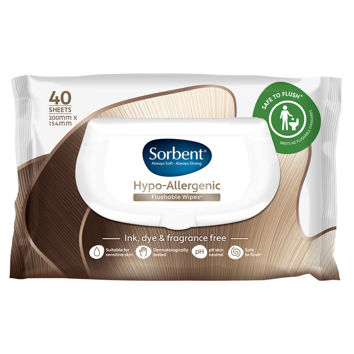 Sorbent Hypo-Allergenic Flushable Wipes 40 pack | Auckland Grocery Delivery Get Sorbent Hypo-Allergenic Flushable Wipes 40 pack delivered to your doorstep by your local Auckland grocery delivery. Shop Paddock To Pantry. Convenient online food shopping in NZ | Grocery Delivery Auckland | Grocery Delivery Nationwide | Fruit Baskets NZ | Online Food Shopping NZ Sorbent Hypo-Allergenic Flushable Wipes 40 pack. For sensitive skin, sorbent wipes are the perfect household essential from Paddock to Pantry.