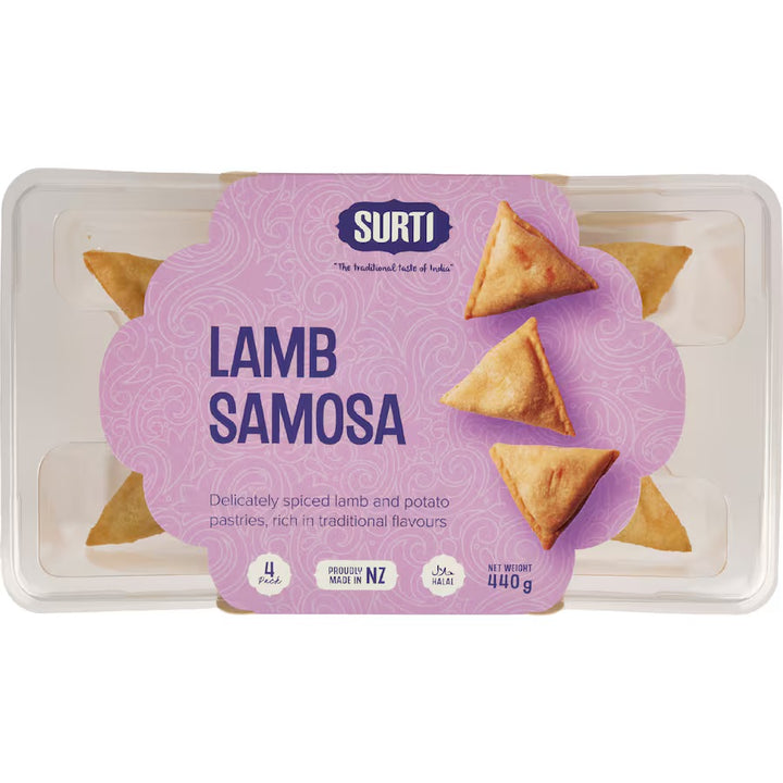 Surti Lamb Samosa - 4 pack | Auckland Grocery Delivery Get Surti Lamb Samosa - 4 pack delivered to your doorstep by your local Auckland grocery delivery. Shop Paddock To Pantry. Convenient online food shopping in NZ | Grocery Delivery Auckland | Grocery Delivery Nationwide | Fruit Baskets NZ | Online Food Shopping NZ 
