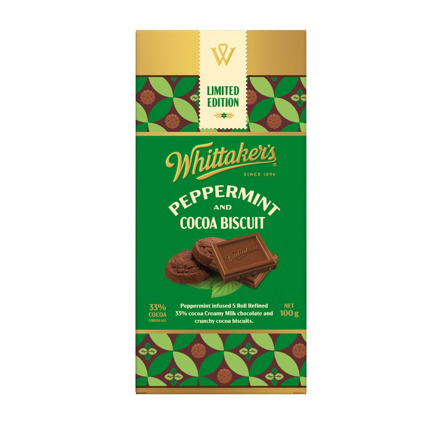 Whittakers Peppermint Cocoa Biscuit 100g | Auckland Grocery Delivery Get Whittakers Peppermint Cocoa Biscuit 100g delivered to your doorstep by your local Auckland grocery delivery. Shop Paddock To Pantry. Convenient online food shopping in NZ | Grocery Delivery Auckland | Grocery Delivery Nationwide | Fruit Baskets NZ | Online Food Shopping NZ 