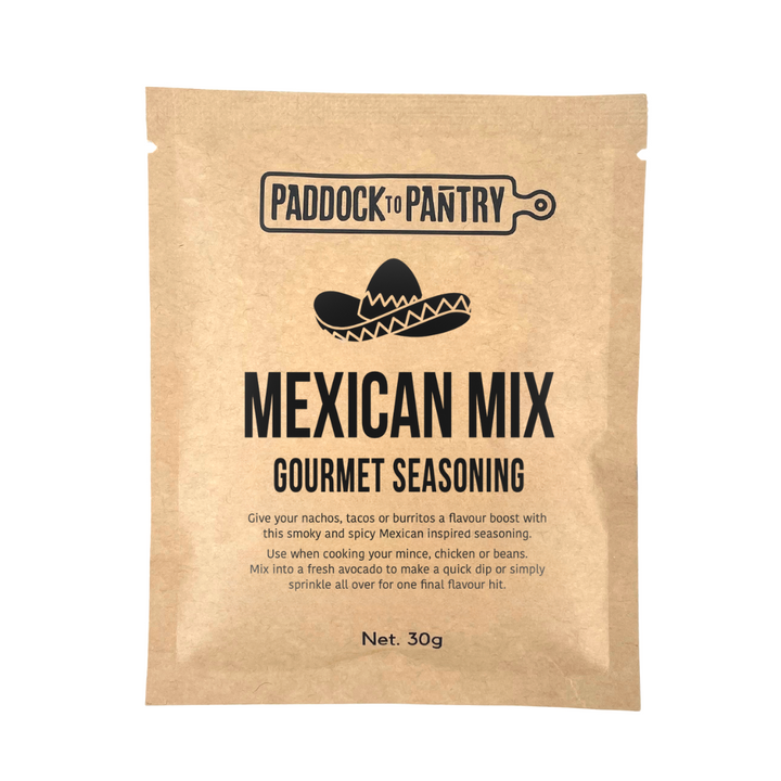 Paddock to Pantry Gourmet Seasoning - Mexican Mix | Auckland Grocery Delivery Get Paddock to Pantry Gourmet Seasoning - Mexican Mix delivered to your doorstep by your local Auckland grocery delivery. Shop Paddock To Pantry. Convenient online food shopping in NZ | Grocery Delivery Auckland | Grocery Delivery Nationwide | Fruit Baskets NZ | Online Food Shopping NZ A blend of salt, herbs, spices & flavourings specially formulated to enhance the flavour of mince, chicken and more! Delivered From The Meat Box Na
