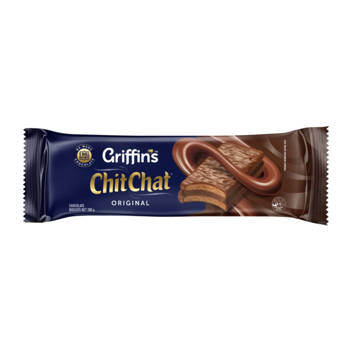 Griffins Chit Chat Original | Auckland Grocery Delivery Get Griffins Chit Chat Original delivered to your doorstep by your local Auckland grocery delivery. Shop Paddock To Pantry. Convenient online food shopping in NZ | Grocery Delivery Auckland | Grocery Delivery Nationwide | Fruit Baskets NZ | Online Food Shopping NZ Griffin’s Chit Chat Original chocolate wafer biscuits. Crispy, chocolatey treats for sharing and snacking — shop pantry favourites online with NZ grocery delivery.