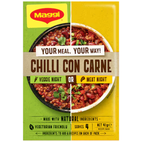 Maggi Recipe Base Chilli Con Carne 41g | Auckland Grocery Delivery Get Maggi Recipe Base Chilli Con Carne 41g delivered to your doorstep by your local Auckland grocery delivery. Shop Paddock To Pantry. Convenient online food shopping in NZ | Grocery Delivery Auckland | Grocery Delivery Nationwide | Fruit Baskets NZ | Online Food Shopping NZ 