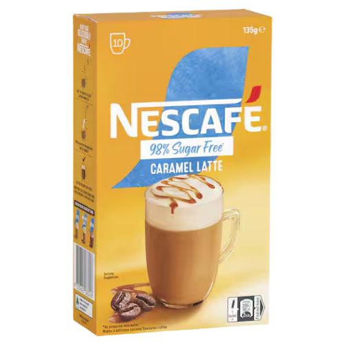 Nescafé Coffee Sachets 98% Sugar Free Caramel Latte 10 x 13.5 | Auckland Grocery Delivery Get Nescafé Coffee Sachets 98% Sugar Free Caramel Latte 10 x 13.5 delivered to your doorstep by your local Auckland grocery delivery. Shop Paddock To Pantry. Convenient online food shopping in NZ | Grocery Delivery Auckland | Grocery Delivery Nationwide | Fruit Baskets NZ | Online Food Shopping NZ 