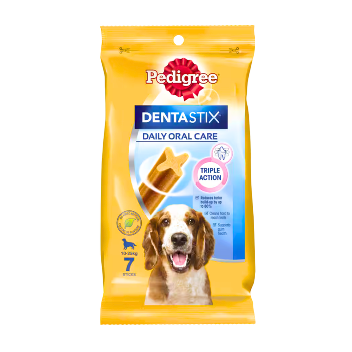 Pedigree Dentastix Medium Dog Daily Dental Care Treats 180g | Auckland Grocery Delivery Get Pedigree Dentastix Medium Dog Daily Dental Care Treats 180g delivered to your doorstep by your local Auckland grocery delivery. Shop Paddock To Pantry. Convenient online food shopping in NZ | Grocery Delivery Auckland | Grocery Delivery Nationwide | Fruit Baskets NZ | Online Food Shopping NZ Pedigree Dentastix for medium dogs. Reduces tartar by up to 80%, supports gum health, no artificial additives. Affordable NZ-wi