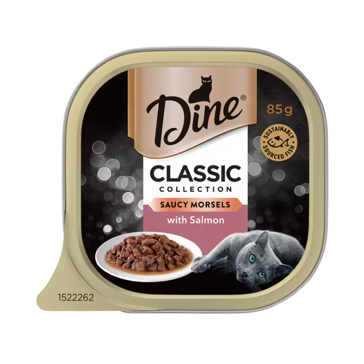 Dine Classic Collection Wet Cat Food With Salmon 85g | Auckland Grocery Delivery Get Dine Classic Collection Wet Cat Food With Salmon 85g delivered to your doorstep by your local Auckland grocery delivery. Shop Paddock To Pantry. Convenient online food shopping in NZ | Grocery Delivery Auckland | Grocery Delivery Nationwide | Fruit Baskets NZ | Online Food Shopping NZ Dine® Saucy Morsels Salmon wet cat food. 100% complete & balanced, with premium ingredients and essential vitamins. NZ-wide cat food delivery