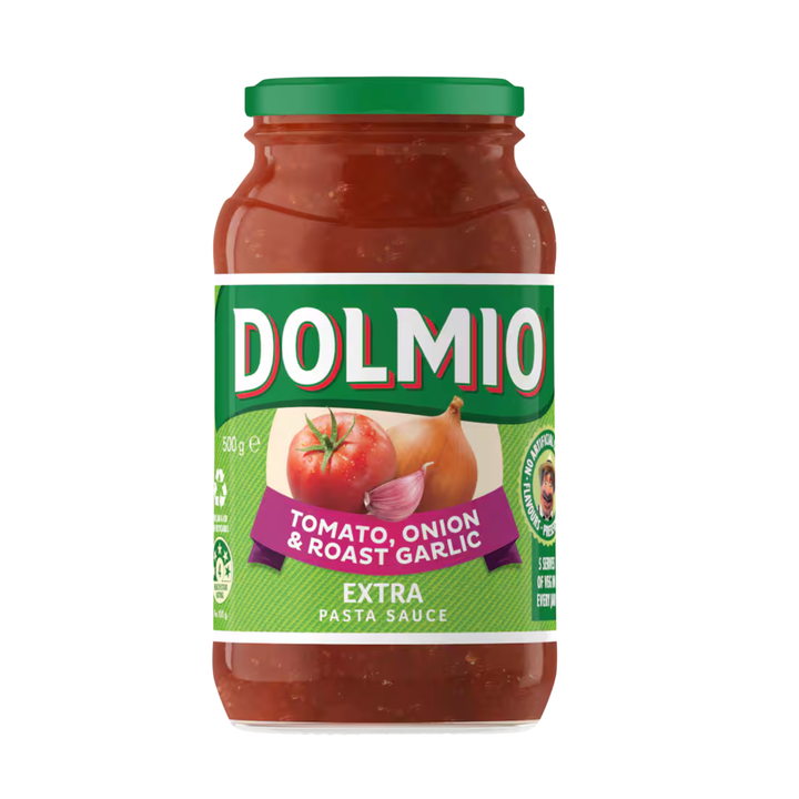 Dolmio Extra Pasta Sauce Tomato Onion & Roast Garlic 500G | Auckland Grocery Delivery Get Dolmio Extra Pasta Sauce Tomato Onion & Roast Garlic 500G delivered to your doorstep by your local Auckland grocery delivery. Shop Paddock To Pantry. Convenient online food shopping in NZ | Grocery Delivery Auckland | Grocery Delivery Nationwide | Fruit Baskets NZ | Online Food Shopping NZ Dolmio brings new life to your family’s favourite bolognese. Made with a blend of ripe tomatoes, sweet onion, and rich roast garlic