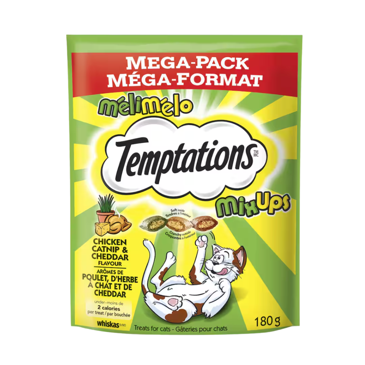 Temptations Mega Cat Treats Chicken, Catnip & Cheddar 180g | Auckland Grocery Delivery Get Temptations Mega Cat Treats Chicken, Catnip & Cheddar 180g delivered to your doorstep by your local Auckland grocery delivery. Shop Paddock To Pantry. Convenient online food shopping in NZ | Grocery Delivery Auckland | Grocery Delivery Nationwide | Fruit Baskets NZ | Online Food Shopping NZ Temptations Mix Ups Cat Treats 180g. Crunchy outside, soft centre, under 2 calories per treat. No artificial flavours. NZ-wide ca
