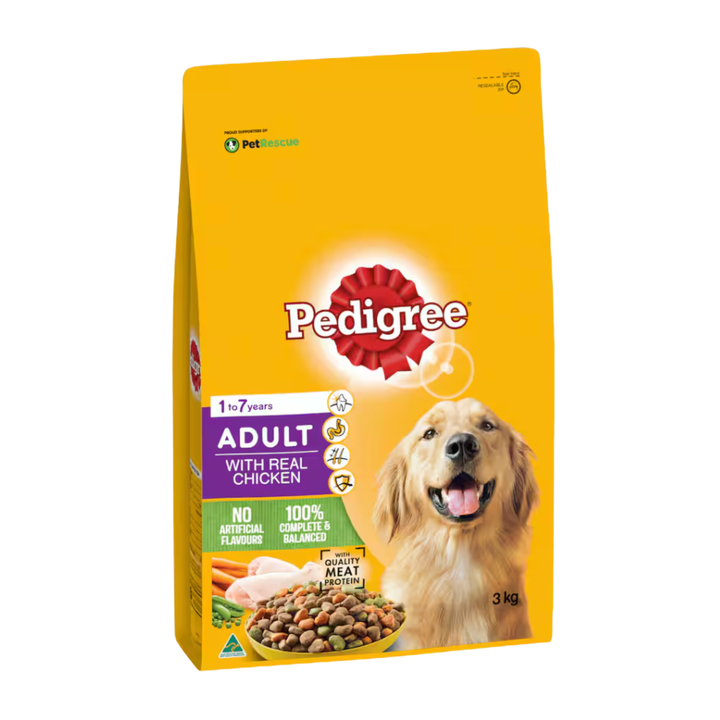 Pedigree Dry Dog Food Real Chicken 3kg | Auckland Grocery Delivery Get Pedigree Dry Dog Food Real Chicken 3kg delivered to your doorstep by your local Auckland grocery delivery. Shop Paddock To Pantry. Convenient online food shopping in NZ | Grocery Delivery Auckland | Grocery Delivery Nationwide | Fruit Baskets NZ | Online Food Shopping NZ Pedigree Adult Dry Dog Food with real chicken. Supports digestion, immunity, skin & coat, healthy bones. Affordable NZ-wide pet food delivery.