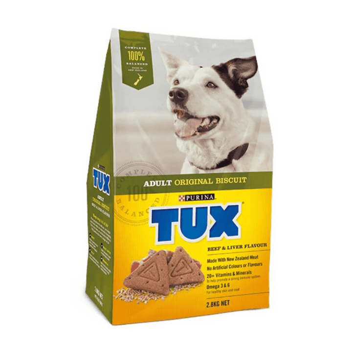 Purina Tux Adult beef and liver original biscuit | Auckland Grocery Delivery Get Purina Tux Adult beef and liver original biscuit delivered to your doorstep by your local Auckland grocery delivery. Shop Paddock To Pantry. Convenient online food shopping in NZ | Grocery Delivery Auckland | Grocery Delivery Nationwide | Fruit Baskets NZ | Online Food Shopping NZ Purina Tux Adult Beef and Liver Biscuit is a true Kiwi favourite straight from the heartland, providing a delicious meaty meal that your dog will lov