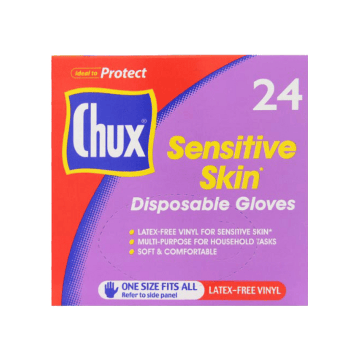 Chux Sensitive Skin Disposable Gloves 24 pack | Auckland Grocery Delivery Get Chux Sensitive Skin Disposable Gloves 24 pack delivered to your doorstep by your local Auckland grocery delivery. Shop Paddock To Pantry. Convenient online food shopping in NZ | Grocery Delivery Auckland | Grocery Delivery Nationwide | Fruit Baskets NZ | Online Food Shopping NZ Chux Sensitive Skin Disposable Gloves 24 pack Textured for better grip; lemon scented. Ideal for all jobs where you want a one use glove.