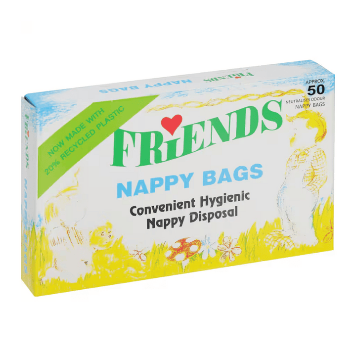 Friends Nappy Bags 50 pack | Auckland Grocery Delivery Get Friends Nappy Bags 50 pack delivered to your doorstep by your local Auckland grocery delivery. Shop Paddock To Pantry. Convenient online food shopping in NZ | Grocery Delivery Auckland | Grocery Delivery Nationwide | Fruit Baskets NZ | Online Food Shopping NZ Friends Nappy Bags 50 pack A conveniently hygenic way to dispose of soiled nappies, baby wipes and tissues. Get delivered 7 days a week with Paddock to Pantry