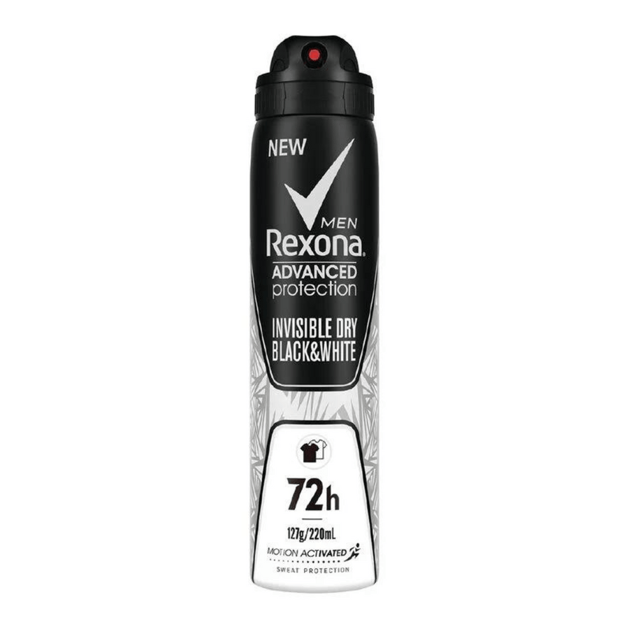 Rexona Advanced Black and White 220ml Antiperspirant | Auckland Grocery Delivery Get Rexona Advanced Black and White 220ml Antiperspirant delivered to your doorstep by your local Auckland grocery delivery. Shop Paddock To Pantry. Convenient online food shopping in NZ | Grocery Delivery Auckland | Grocery Delivery Nationwide | Fruit Baskets NZ | Online Food Shopping NZ Rexona Black and White Antiperspirant Specially formulated to keep men protected from sweat and odour for up to 72 hours and keep you fresh t