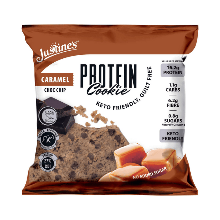 Justines Protein Cookie | Auckland Grocery Delivery Get Justines Protein Cookie delivered to your doorstep by your local Auckland grocery delivery. Shop Paddock To Pantry. Convenient online food shopping in NZ | Grocery Delivery Auckland | Grocery Delivery Nationwide | Fruit Baskets NZ | Online Food Shopping NZ Justines Protein Cookie Justine's Caramel Choc Chip Protein Cookies are freshly baked, keto friendly and delivering a guilt free, yet smart snacking solution. 